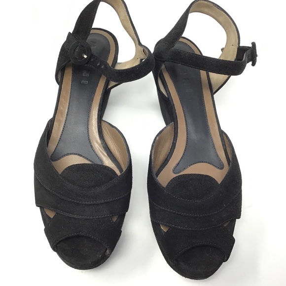 MARNI Suede Ankle Strap Platform Wedge Black Sandal - Picture 3 of 12
